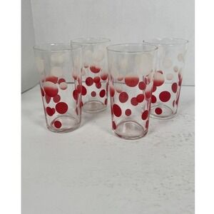 Vintage MCM Red White Polka Dot Highball Tumbler Glasses Set of 4 5"